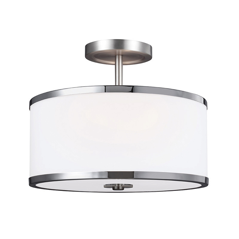 Потолочный светильник с цилиндрическим плафоомн из опалового матового стекла с металлическим обручем Feiss Никель Белый Хром в Ижевске | Loft Concept 