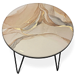 Стол журнальный с круглой столешницей из стекла на 3-х черных ножках Beige Marble варинант исполнения - 2 | Loft Concept в Ижевске