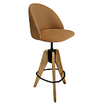 Барный стул со спинкой и металлической подставкой на 3-х деревянных ножках Горчичный Велюр Vendramin Chair варинант исполнения - 1 | Loft Concept в Ижевске