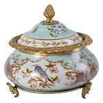 Шкатулка с крышкой из голубого фарфора с риунком птиц и цветов Blue Garden варинант исполнения - 1 | Loft Concept в Ижевске