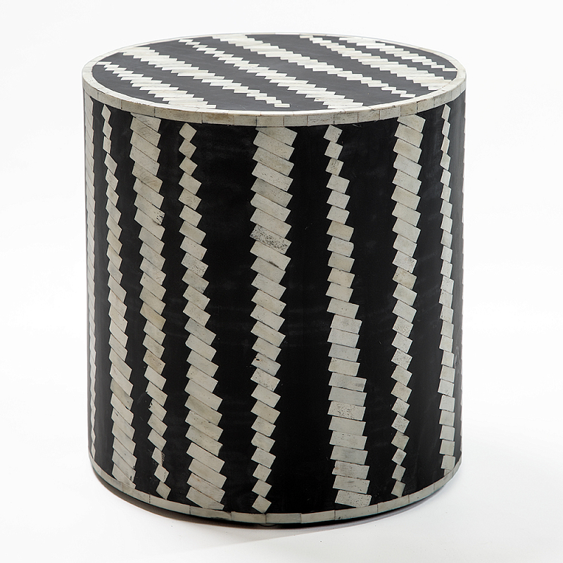 Приставной круглый столик с инкрустацией Black and White Geometry Stool ivory ( слоновая кость ) Черный в Ижевске | Loft Concept 