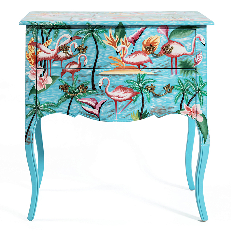 Комод с росписью Розовый фламинго L.XV CHEST OF DRAWERS Flowers with Flamingo Голубой Мульти Комод с росписью Розовый фламинго L.XV CHEST OF DRAWERS Flowers with Flamingo Голубой Мульти в Ижевске | Loft Concept