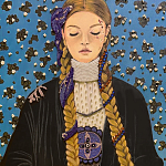 Панно ручная вышивка бисером Портрет девушки в голубых тонах варинант исполнения - 2 | Loft Concept в Ижевске