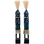 Комплект из 2-х деревянных статуэток Asmat Straw Headdress Statuettes Blue варинант исполнения - 7 | Loft Concept в Ижевске