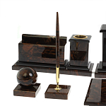 Настольный письменный набор с часами из природного камня обсидиана  Gift for Manager варинант исполнения - 4 | Loft Concept в Ижевске