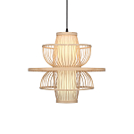 Подвесной светильник фигурный из деревянных прутьев с плафоном из натуральной ткани Light Inside the Cell варинант исполнения - 2 | Loft Concept в Ижевске