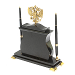 Часы настольные с Гербом России и 2-мя шариковыми ручками в комплекте Stone Clock варинант исполнения - 7 | Loft Concept в Ижевске