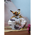 Шкатулка фиолетового цвета с рисунком бабочек и крышкой с фигуркой птицы на ветке Eden Garden варинант исполнения - 8 | Loft Concept в Ижевске