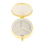 Таблетница карманная круглая с 3-мя отделениями с зеркалом и накладкой из натурального камня Соколиный глаз Gold Stone Pillboxes варинант исполнения - 3 | Loft Concept в Ижевске