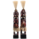 Комплект из 2-х деревянных статуэток Asmat Straw Headdress Statuettes Red Tattoo варинант исполнения - 4 | Loft Concept в Ижевске