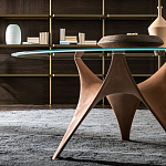 Дизайнерский круглый обеденный стол стеклянный с фигурным подстольем из цемента ARC Dining Table варинант исполнения - 4 | Loft Concept в Ижевске