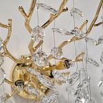 Бра золотого цвета с декоративными ветвями и прозрачными подвесками в форме листьев Droplet Chandelier варинант исполнения - 4 | Loft Concept в Ижевске