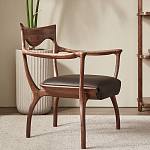 Стул деревянный с мягким сиденьем из коричневой натуральной кожи Moon Walnut Furniture варинант исполнения - 11 | Loft Concept в Ижевске