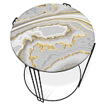 Стол журнальный круглый с серой столешницей из стекла на 4-х черных ножках Gray and Gold Marble варинант исполнения - 2 | Loft Concept в Ижевске