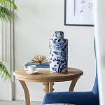 Ваза цилиндрической формы с крышкой и синим цветочным узором на белом фоне Blue & White Ornament варинант исполнения - 7 | Loft Concept в Ижевске