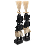 Комплект из 2-х деревянных статуэток Asmat Straw Headdress Statuettes Black Colorful Tattoo варинант исполнения - 2 | Loft Concept в Ижевске