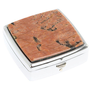 Таблетница карманная квадратная с 2-мя отделениями с зеркалом и накладкой из натурального камня Пегматит Silver Stone Pillboxes