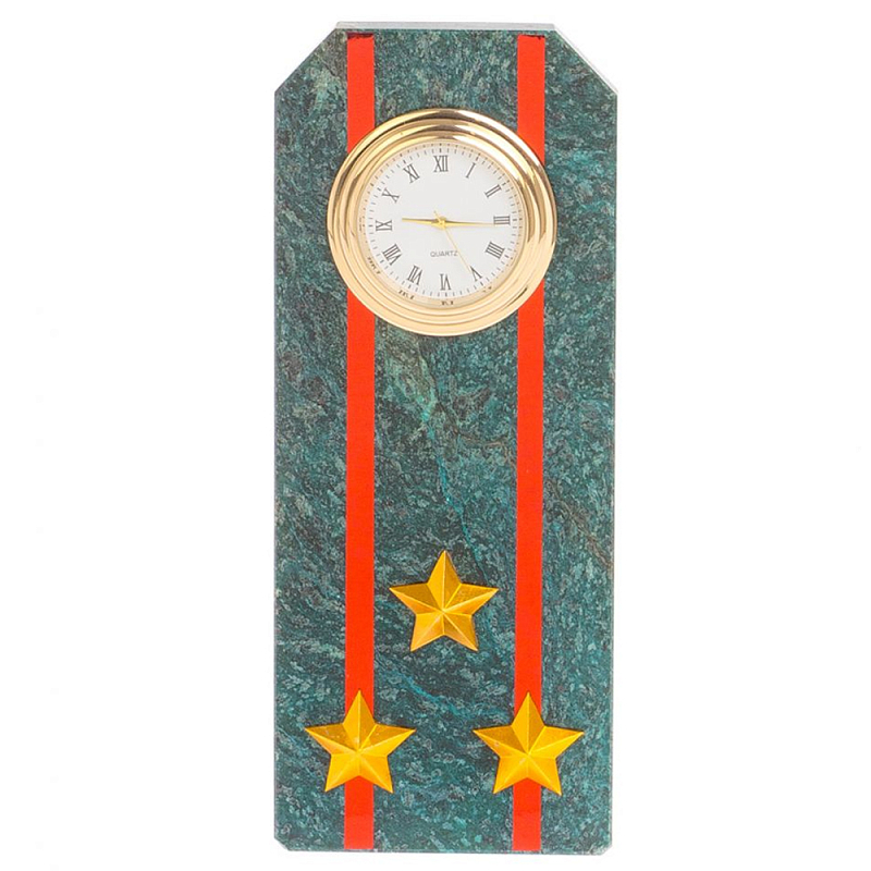 Часы погон ВС подарочные настольные из натурального камня Змеевик Military Clock Зеленый Красный Золотой в Ижевске | Loft Concept 