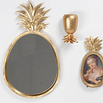 Зеркало овальной формы с золотистой рамкой и декоративной верхушкой в виде ананаса Pineapple Shine  варинант исполнения - 1 | Loft Concept в Ижевске