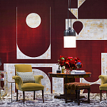 Обои ручная роспись в стиле Арт-деко Assemblage Original colourway on red silk dupion варинант исполнения - 2 | Loft Concept в Ижевске