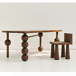 Обеденный стол деревянный с круглыми декоративными элементами на ножках Koko варинант исполнения - 5 | Loft Concept в Ижевске