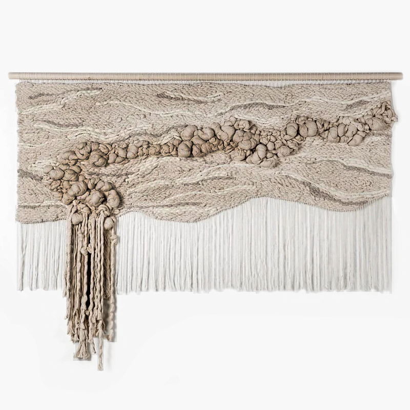 Современное Текстильное Панно "Река и Камни"  Бежевый в Ижевске | Loft Concept 