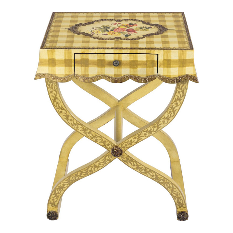 Приставной столик с ящиком в стиле ретро Vintage Rustic Tablecloth Желтый Мульти в Ижевске | Loft Concept 