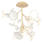 Потолочный светильник с золотыми ветвями и белыми лепестками на круглом рельефном основании Wintery flovers варинант исполнения - 1 | Loft Concept в Ижевске