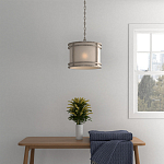 Подвесной светильник в виде барабана с тканевым абажуром и металлическим каркасом Warm Glow варинант исполнения - 4 | Loft Concept в Ижевске