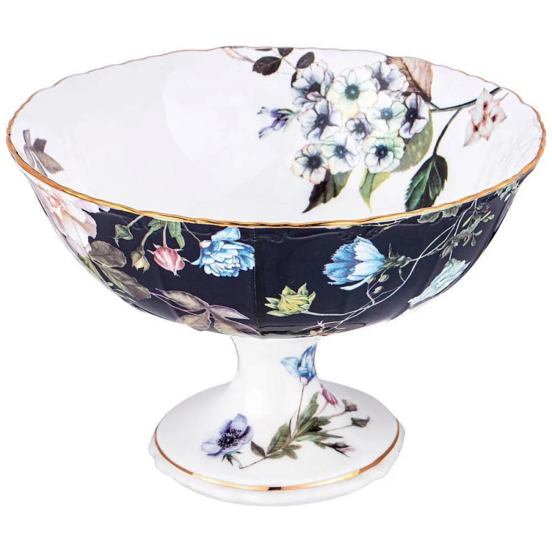 Ваза фарфоровая на ножке с рисунком цветов Garden Whisper Porcelain Set Белый Темно-синий Мульти Ваза фарфоровая на ножке с рисунком цветов Garden Whisper Porcelain Set Белый Темно-синий Мульти в Ижевске | Loft Concept