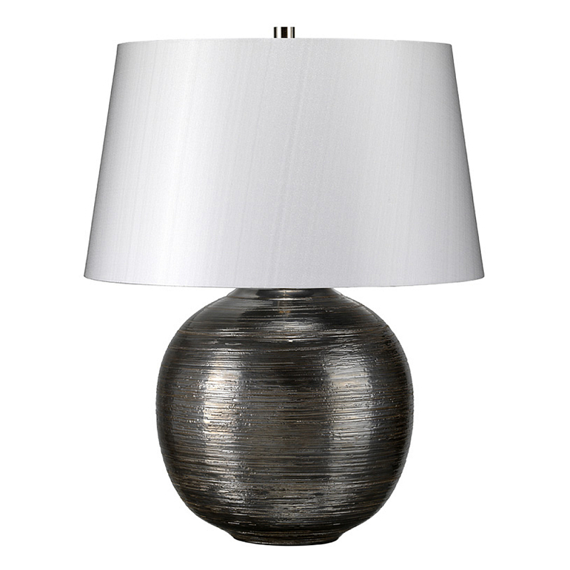 Настольная лампа с круглым фарфоровым основанием ручной работы с покрытием глазурью и белым абажуром из искусственного шелка Elstead Lighting Серый Серебряный в Ижевске | Loft Concept 