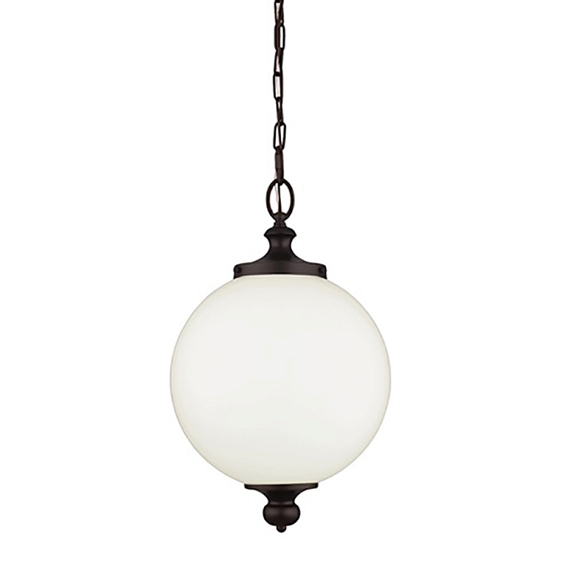 Подвесной светильник с белым стеклянным плафоном в форме шара на цепи Feiss Бронза Никель Белый Бежевый в Ижевске | Loft Concept 