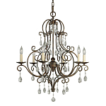 Люстра бронзового цвета с 6-ю лампами и подвесками из оптического стекла в классическом стиле Feiss варинант исполнения - 1 | Loft Concept в Ижевске