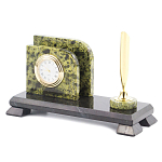 Настольный письменный набор из змеевика с визитницей с часами и ручкой Successful Leader варинант исполнения - 2 | Loft Concept в Ижевске