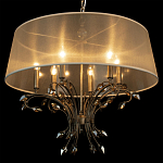 Люстра подвесная круглая с тканевым полупрозрачным абажуром и подвесками 6 ламп Gilded Elegance варинант исполнения - 5 | Loft Concept в Ижевске