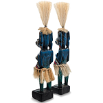 Комплект из 2-х деревянных статуэток Asmat Straw Headdress Statuettes Blue Colorful Tattoo варинант исполнения - 2 | Loft Concept в Ижевске