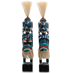 Комплект из 2-х деревянных статуэток Asmat Straw Headdress Statuettes Blue Colorful Tattoo варинант исполнения - 4 | Loft Concept в Ижевске