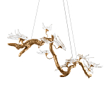 Люстра подвесная линейная с прозрачными стеклянными птичками на ветвях Serip Voa варинант исполнения - 8 | Loft Concept в Ижевске