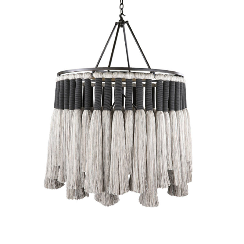 Люстра круглая плетеная с кисточками Boho Tassel Chandelier Серый Люстра круглая плетеная с кисточками Boho Tassel Chandelier Серый в Ижевске | Loft Concept