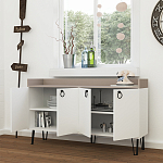 Комод белый с 4-мя дверцами и бежевой столешницей на металлических ножках DEA CONSOLE TABLE LIGHT MOCHA WHITE варинант исполнения - 2 | Loft Concept в Ижевске