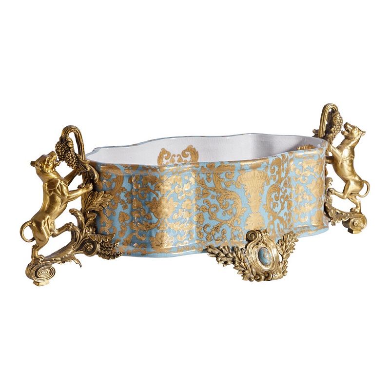 Чаша с орнаментом на бронзовых ножках в виде львов Eden Garden Голубой Бронза в Ижевске | Loft Concept 