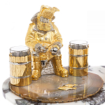 Икорница со стопками с декором "Рыбак с санями" с гравировкой на подставке из натуральных камней Агат Мрамор Decorative Cavair Dishes варинант исполнения - 2 | Loft Concept в Ижевске