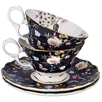 Чайный набор из фарфора темно-синий с рисунком цветов на 6 персон 12 предметов 280 мл Garden Whisper Porcelain Set  варинант исполнения - 1 | Loft Concept в Ижевске
