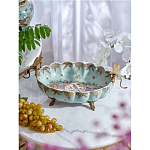 Чаша из голубого фарфора на бронзовых ножках с рисунком цветов и фигурками стрекоз Blue Garden варинант исполнения - 3 | Loft Concept в Ижевске