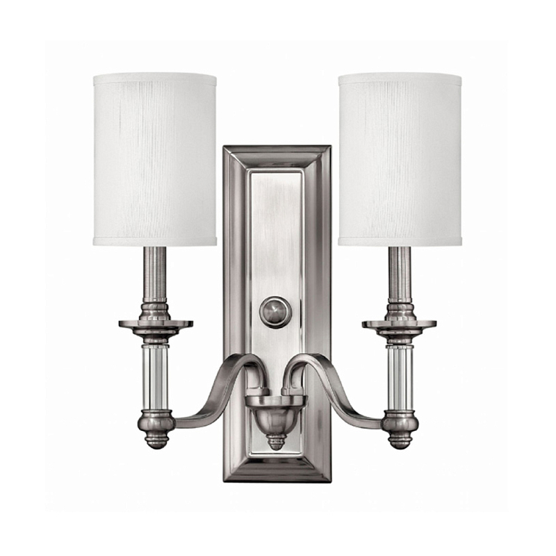 Бра с 2-мя белыми текстильными абажурами Hinkley Никель Белый Бежевый в Ижевске | Loft Concept 