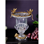 Ваза из прозрачного стекла на бронзовой подставке с ободком и ручками в виде стрекоз Eden Garden варинант исполнения - 2 | Loft Concept в Ижевске