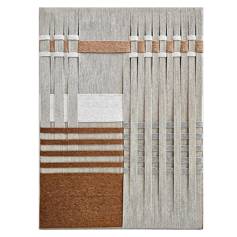 Панно из шнура Бежевая геометрическая абстракция wall panel line beige  Коричневый Молочный в Ижевске | Loft Concept 