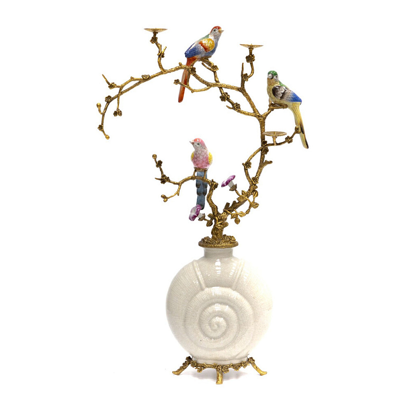 Подсвечник с декором из птиц на ветвях Birds of Paradise Бронза Мульти Белый в Ижевске | Loft Concept 