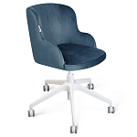 Стул с мягкой синей обивкой из велюра и подъемно-поворотным механизмом на белых колесиках Harper Blue and White варинант исполнения - 1 | Loft Concept в Ижевске