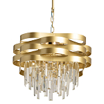 Люстра цвета матового золота с металлическими лентами и длинными прозрачными подвесками Gilded Waves варинант исполнения - 1 | Loft Concept в Ижевске